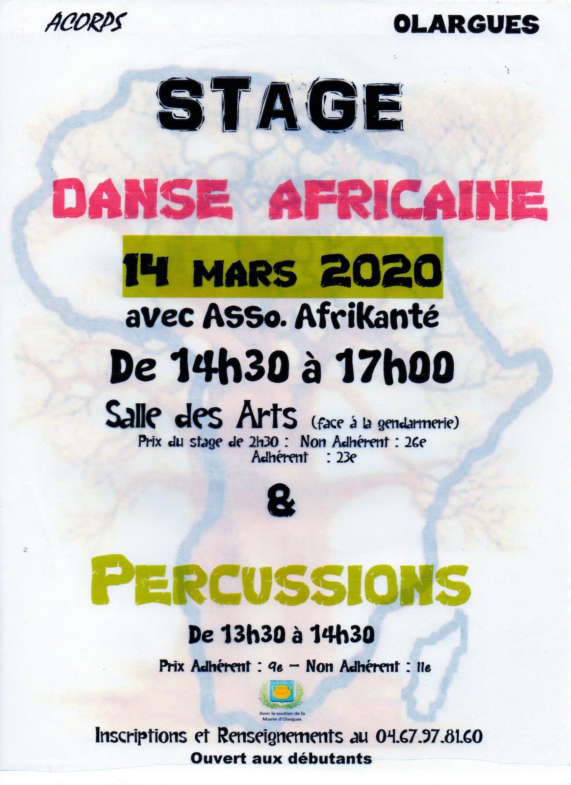 Stage de danse africaine du 14 Mars 2020