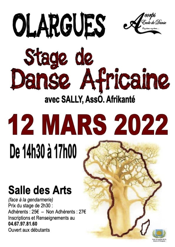 Affiche stage de danse africaine du samedi 12 mars 2022